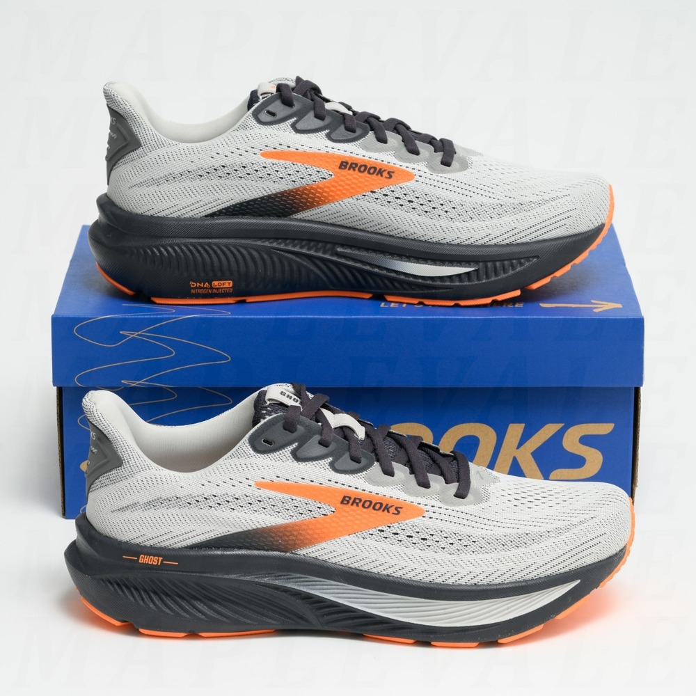 Brooks Ghost 17 Running Shoe Men's Sz 8.5 - Oyster Mushroom/Orange/Ebony NIB